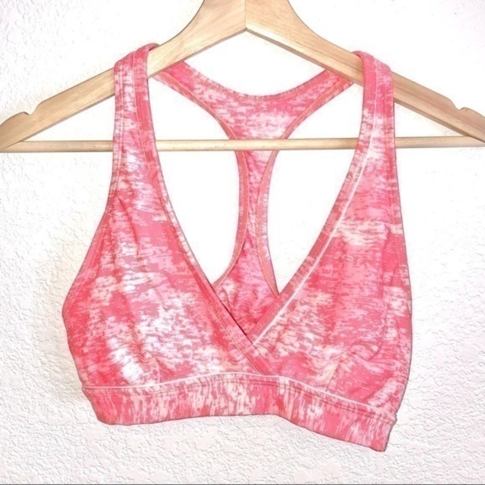 ATHLETA PINK WHITE PRINT RACER BACK BIKINI SWIM TOP SMALL